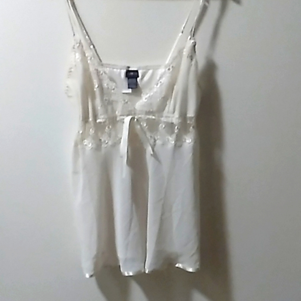 Secret Treasures XLarge Babydoll Negligee Night Top Sheer Sequin Floral Ribbon